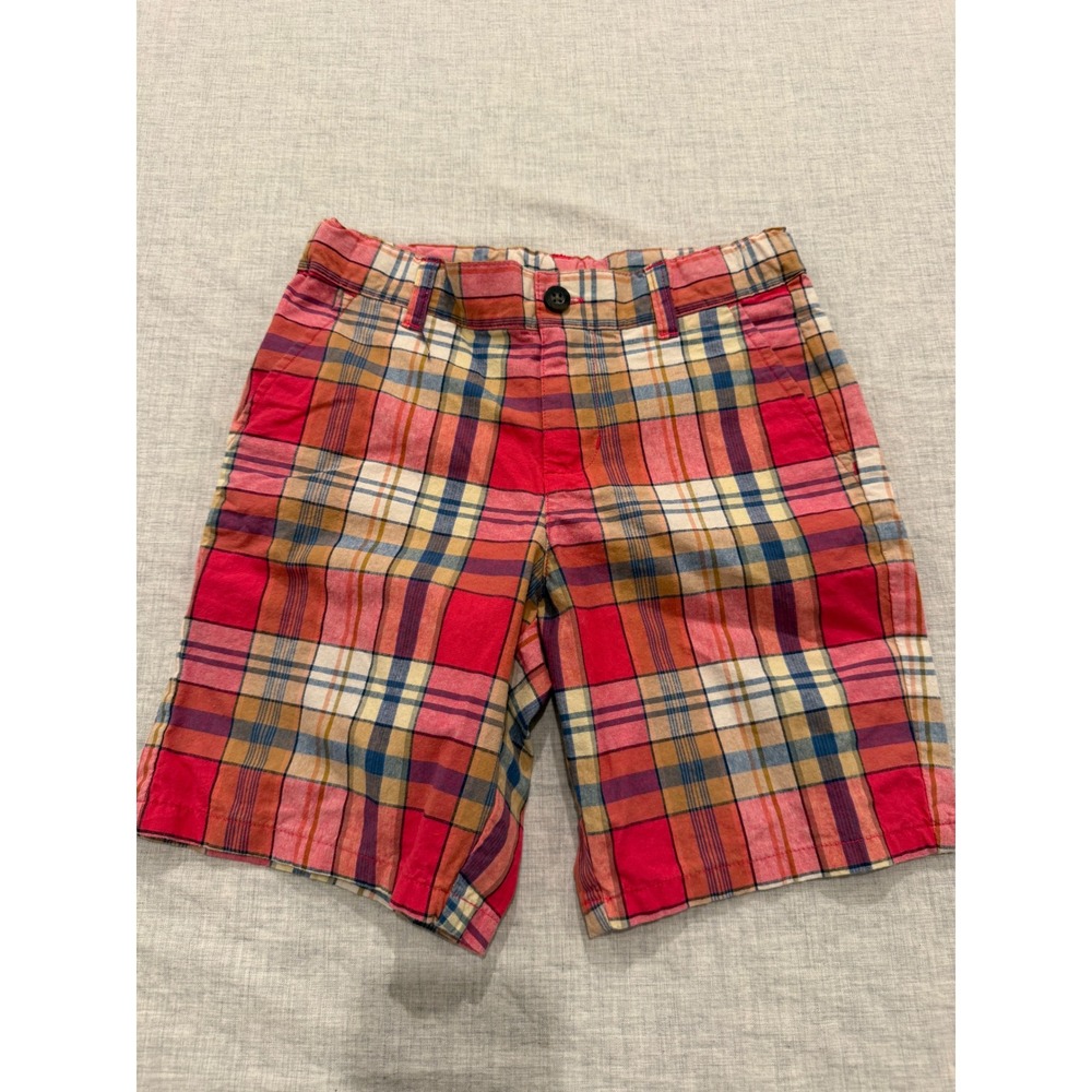Janie and Jack Boys Red Plaid Chino Shorts Size 7 Multi Color Check